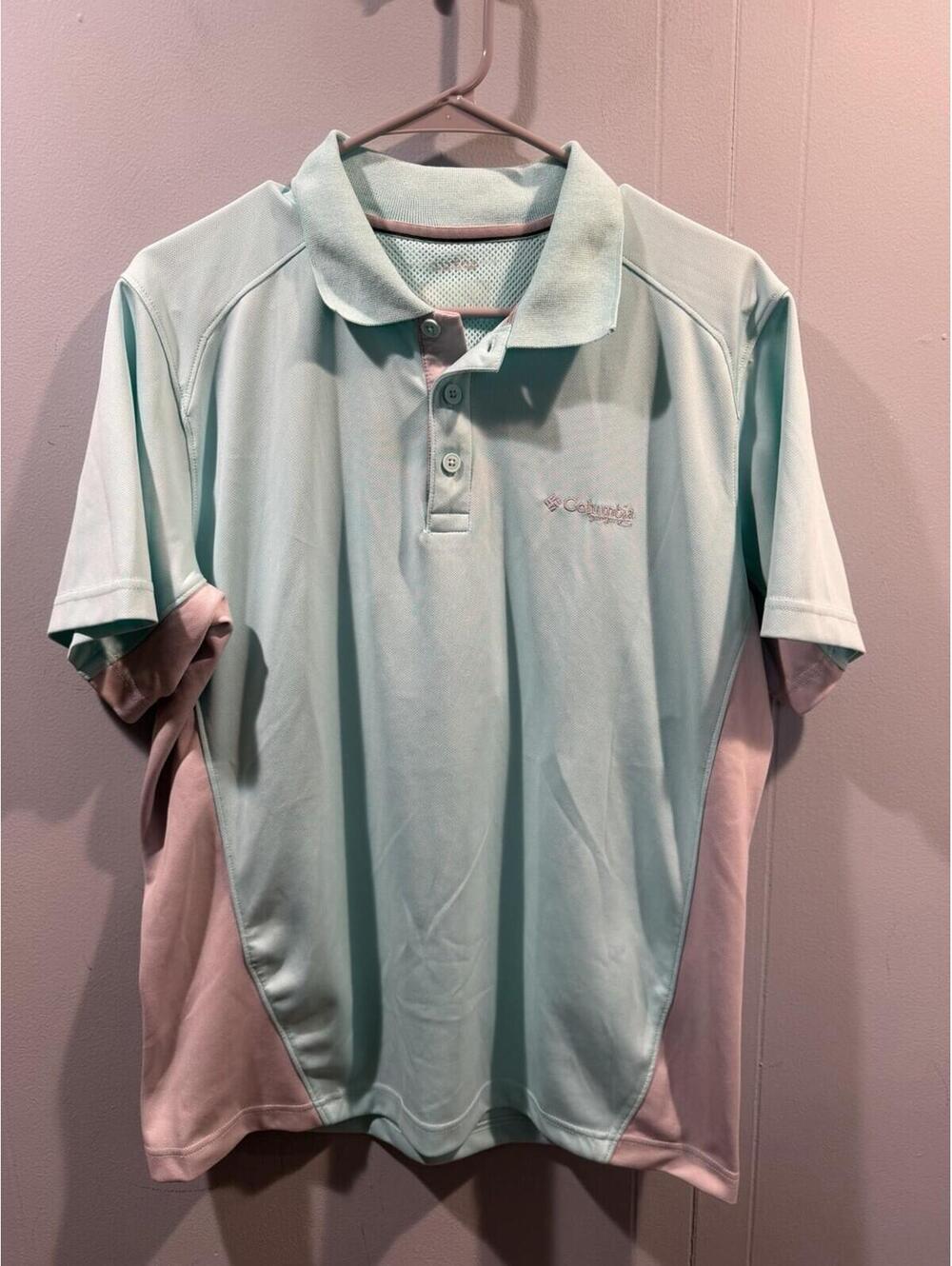 Mens Columbia PFG Polo Shirt Shorts Sleeves Light Mint Green Gray